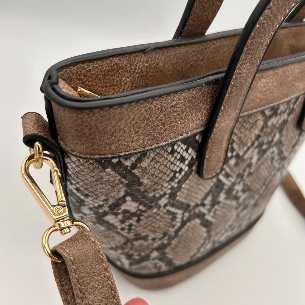 Snakeskin‎ Print Crossbody Bucket Handbag Statement Bag
